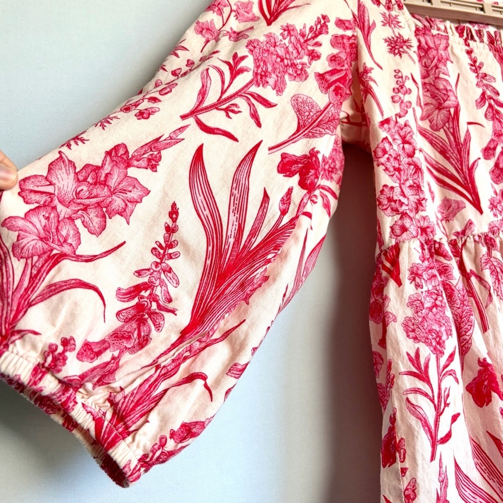 Victoria Dunn Floral Print Blouse XS Gathered Waist Square Neck Prairie EUC - Picture 8 of 13
